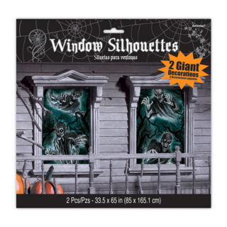 2 Window Silhouettes Haunted House