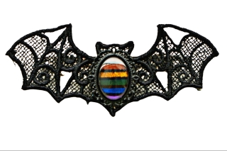 Haarspange Fledermaus schwarz mit Regenbogen  - Bld.Brl.
