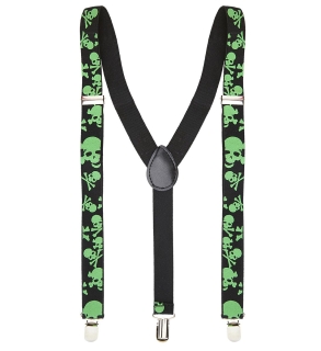 Suspenders Green Skulls - one size