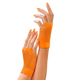 Short Fishnet Gloves Orange - one size