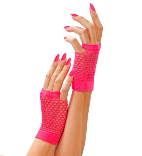 Short Fishnet Gloves Pink - one size