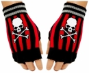 Fingerless Gloves Red Stripes Skull