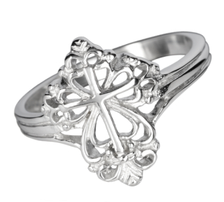 Steel Ring Floral Cross